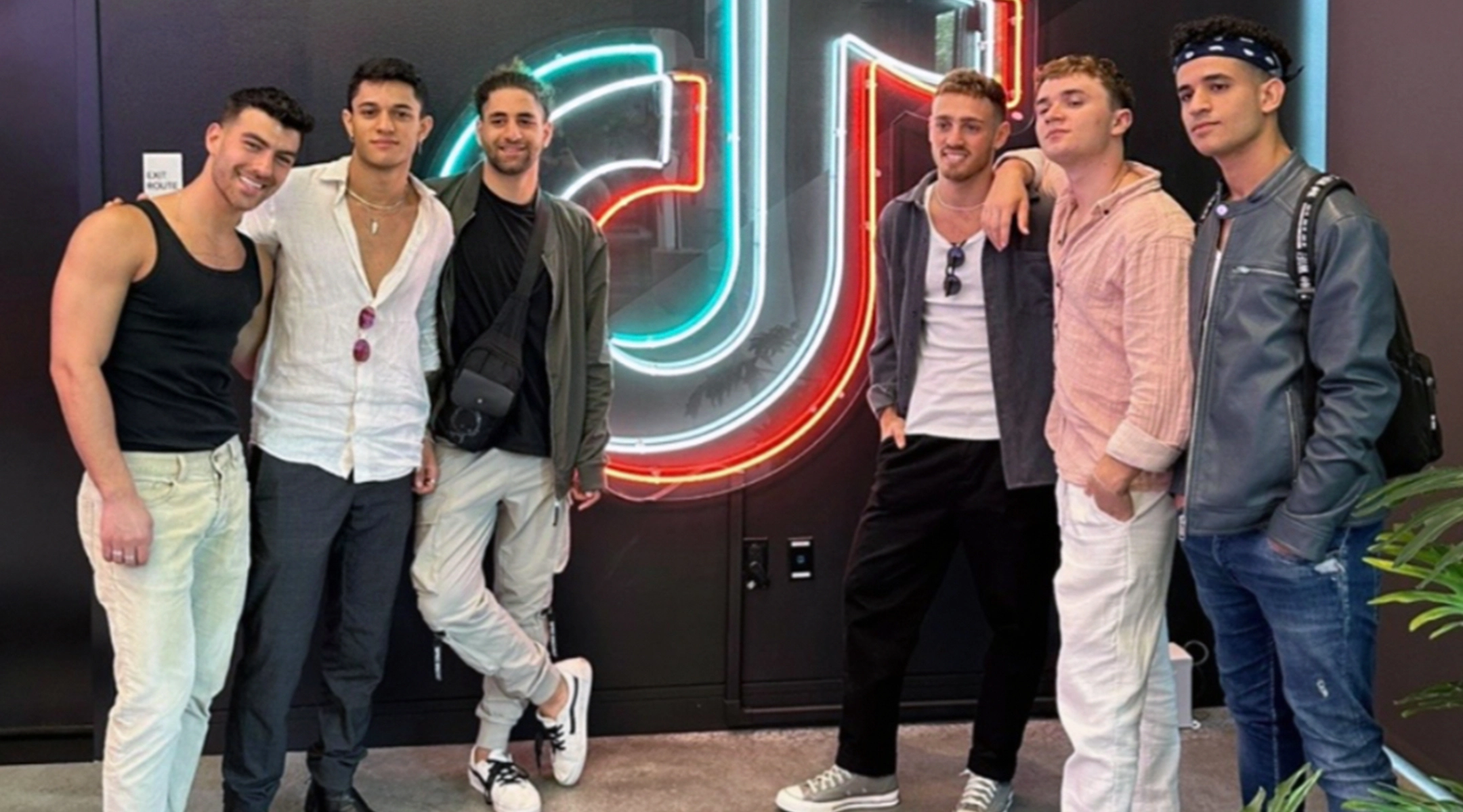 As1one, from left, is: Nadav Phillips, Ohad Attia, Aseel Farah, Niv Lin, Neta Rozenblat and Sadik Dogosh. (Photo/JTA-Screenshot from TikTok)